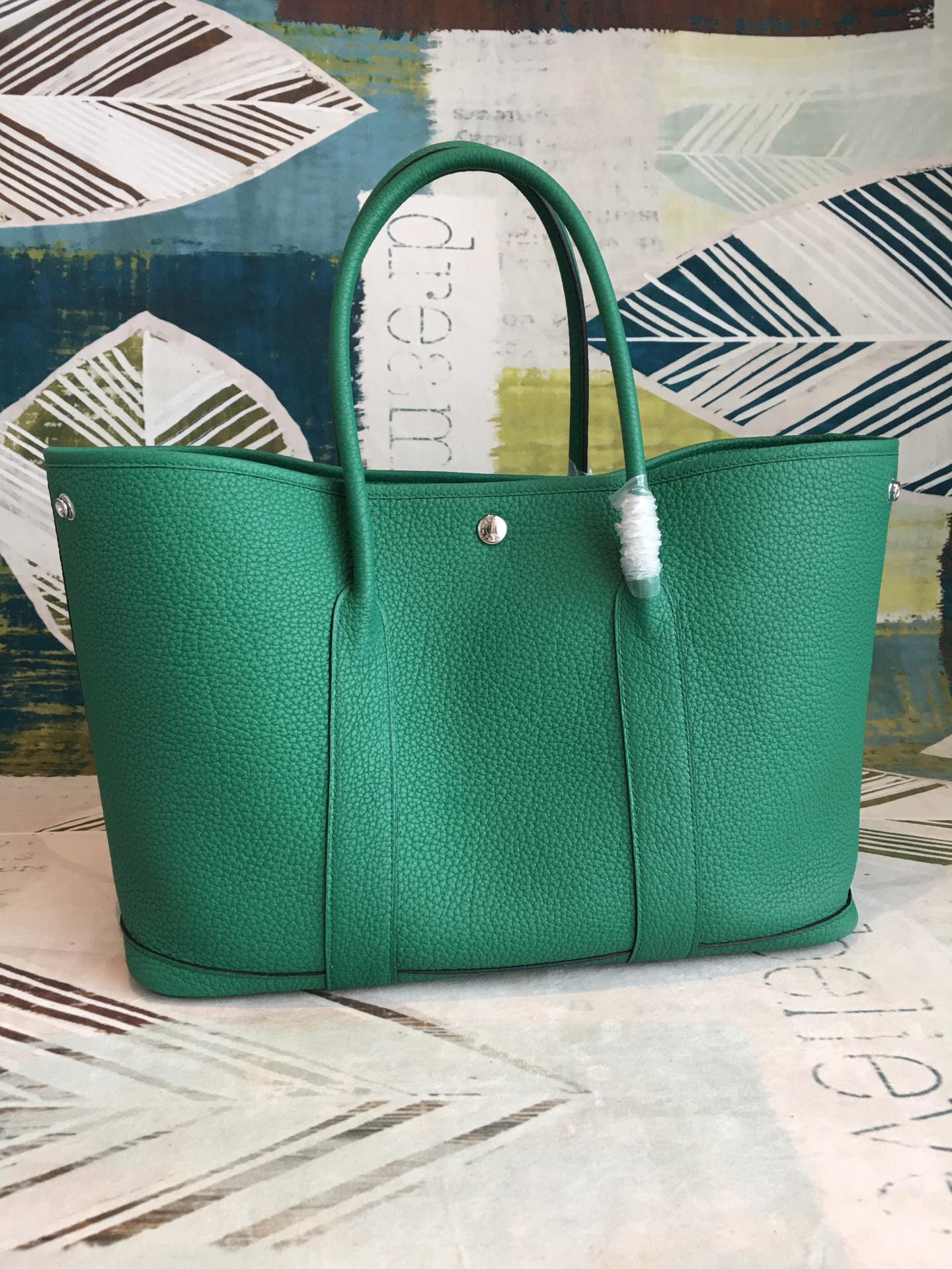 Hermes Garden Party 36cm Tote Handbag In Green Clemence Leather